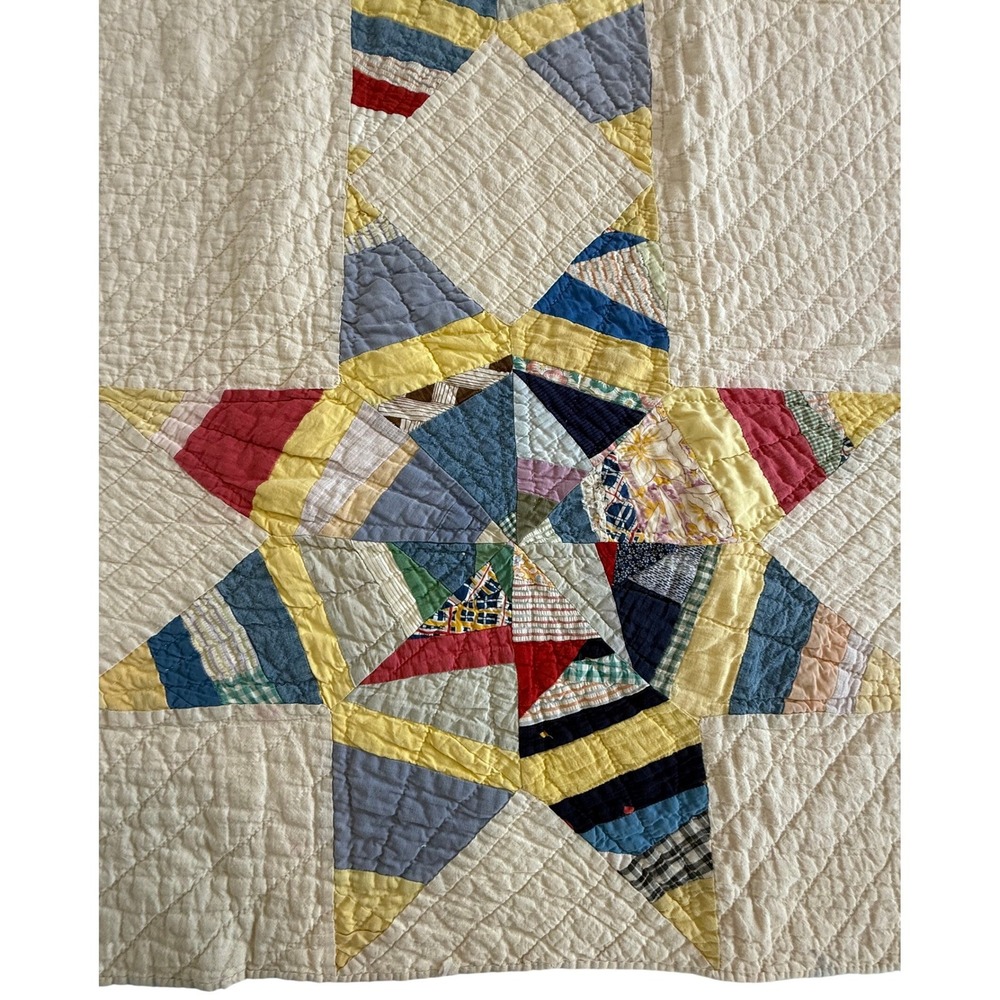 Vintage Handmade Patchwork Quilt Spider Web Wagon Wheel Feed 1930s sack Cotton - Picture 7 of 15